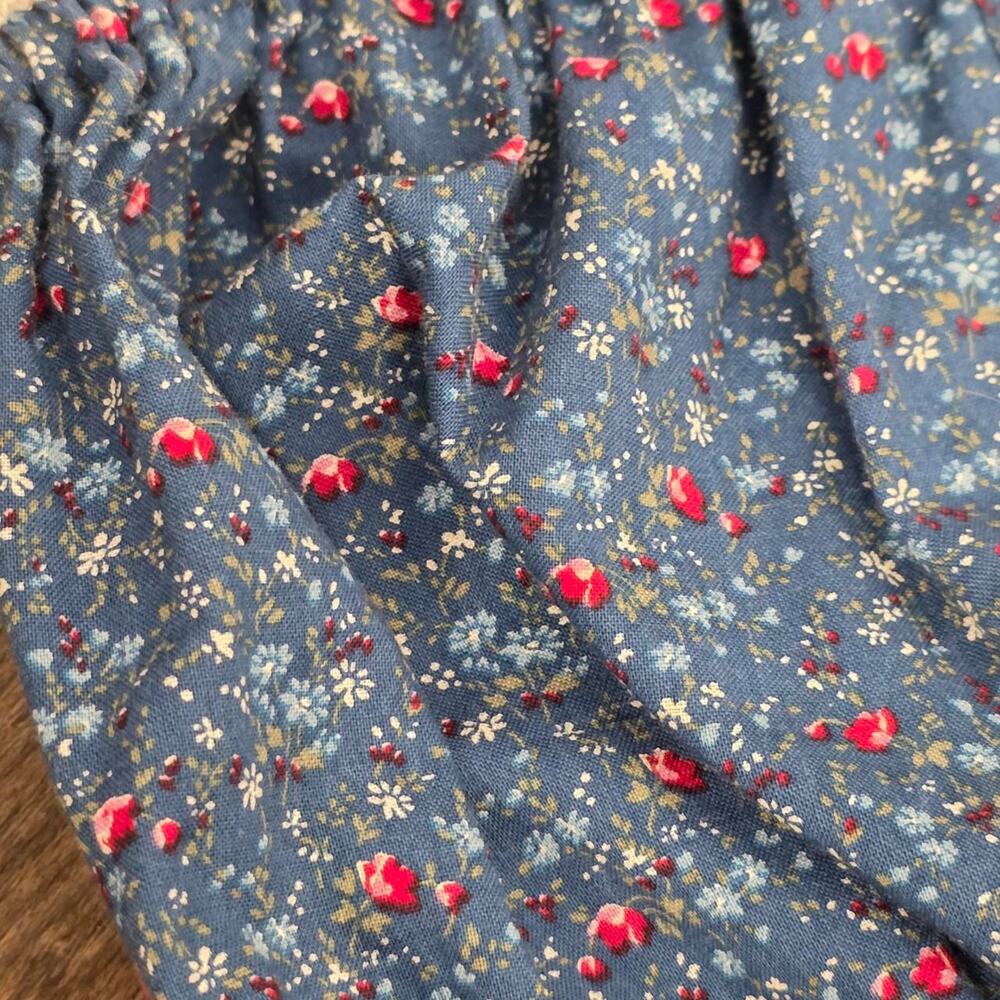 Vintage Prairie Dress Blue Floral Lace Trim Cottage Midi Dress Mirco Dark Floral - Picture 4 of 8